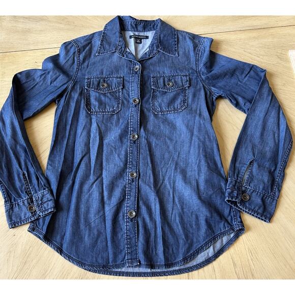 Banana Republic Shirt women S Chambray Denim Button Up Western Cowboy Jean - Picture 7 of 12
